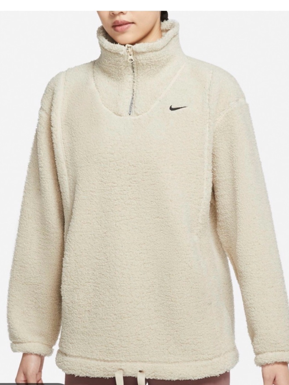0253 Nike Women's Off-White Sherpa Quarter-Zip Pullover